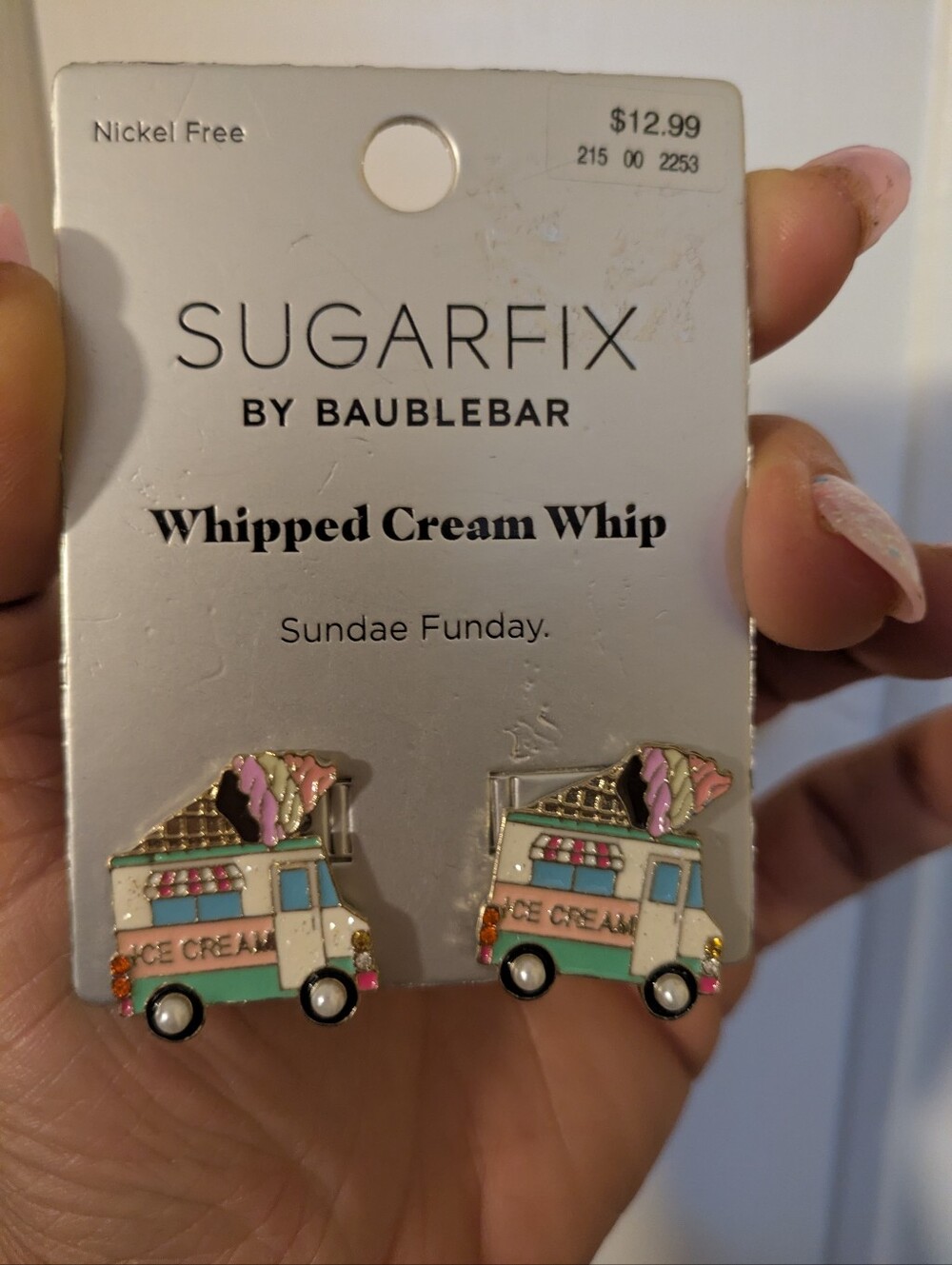 NWT SUGARFIX BaubleBar Whipped Cream Whip Ice Cream Truck Stud Earrings Summer